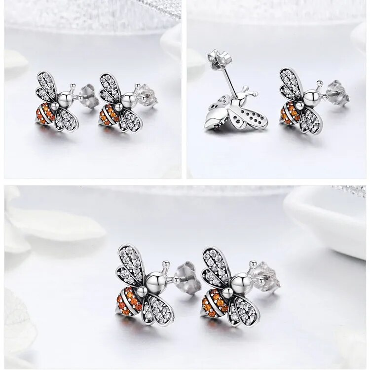 Silver Bee Earrings For Girls