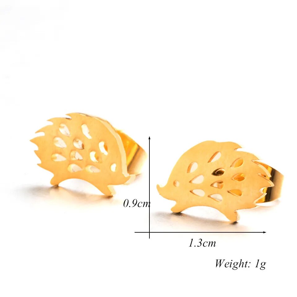 Girl's Silver / Gold Color Metal Hedgehog Stud Earrings