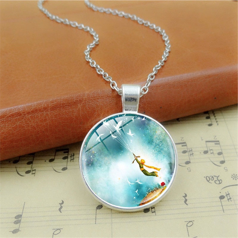 Vintage Little Prince Glass Pendant Necklace for Kids