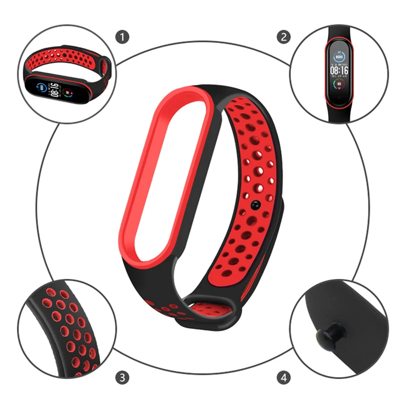 Anti-Sweat Two-Colors Silicone Strap for Xiaomi Mi Band 3/4/5
