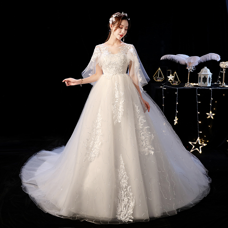 Women's Elelgnat Batwing Sleeves Wedding Dress