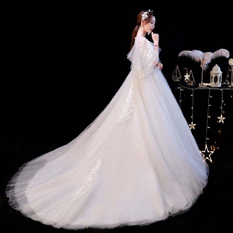 Women's Elelgnat Batwing Sleeves Wedding Dress