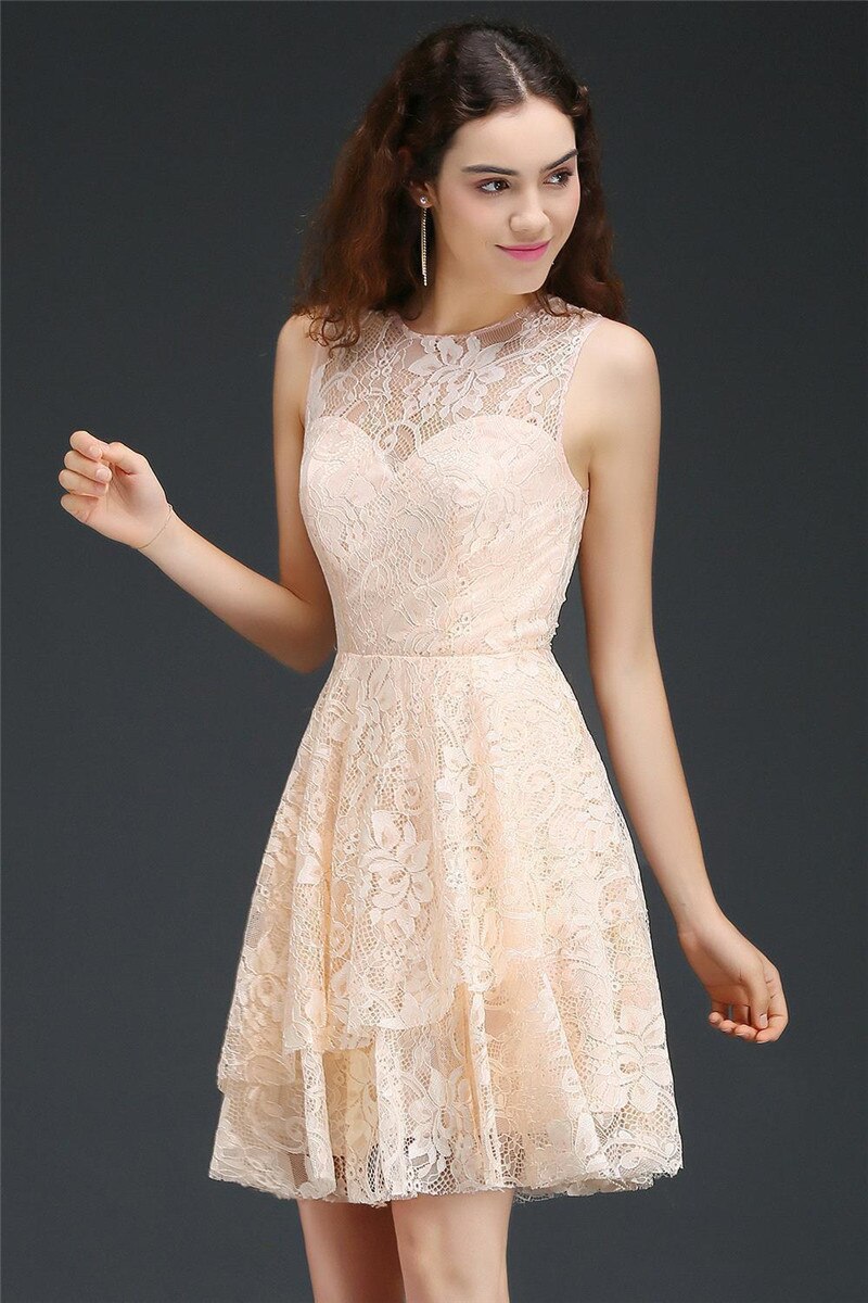 Women's Peach Laced Mini Cocktail Dress