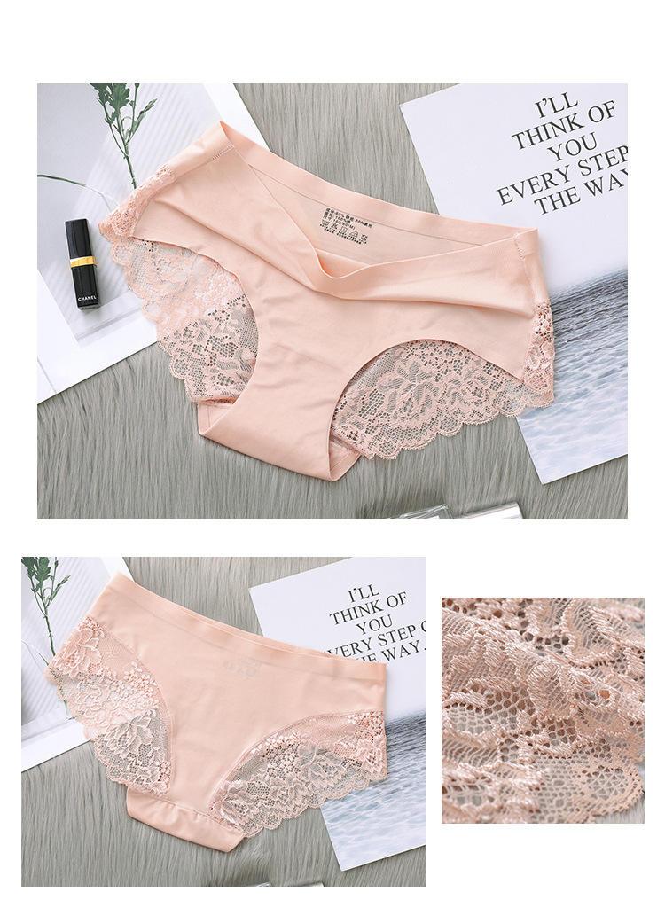 Women's Lace Trim Seamless Panties 3 Pcs