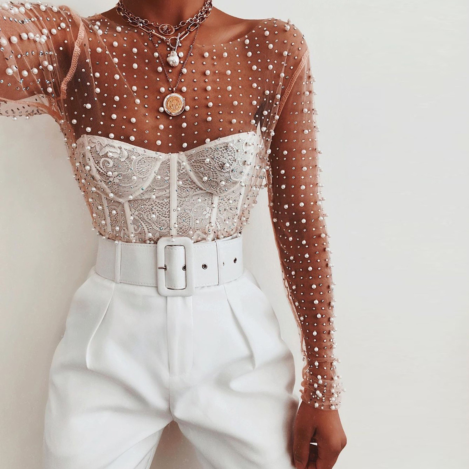 Women's Pearl Embellished Crop Top