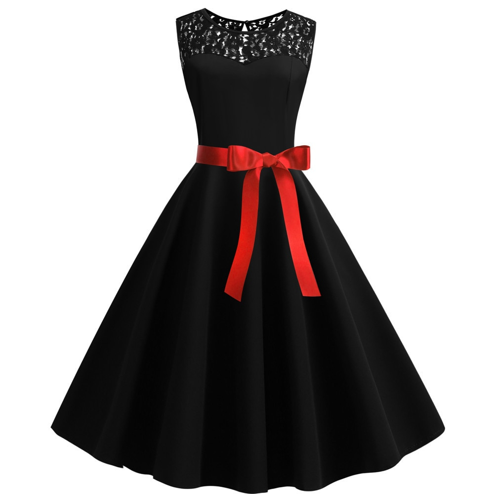 Retro Lace Patchwork A-Line Dress for Women