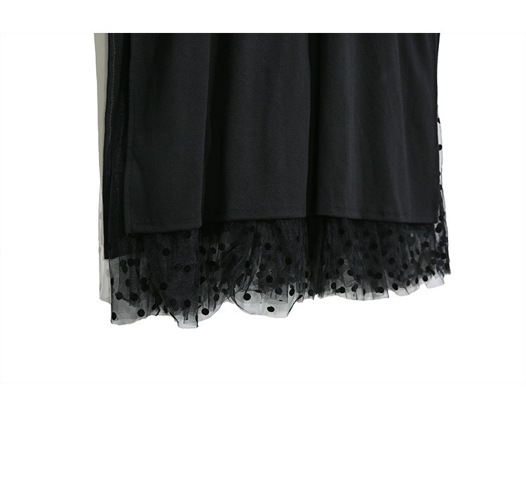 Women's Black Mesh Split Joint Dress with Stand Collar