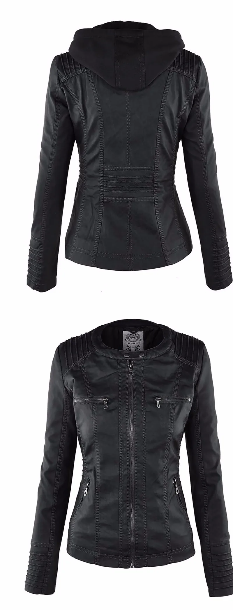 Women's Eco-Leather Hooded Biker Jacket