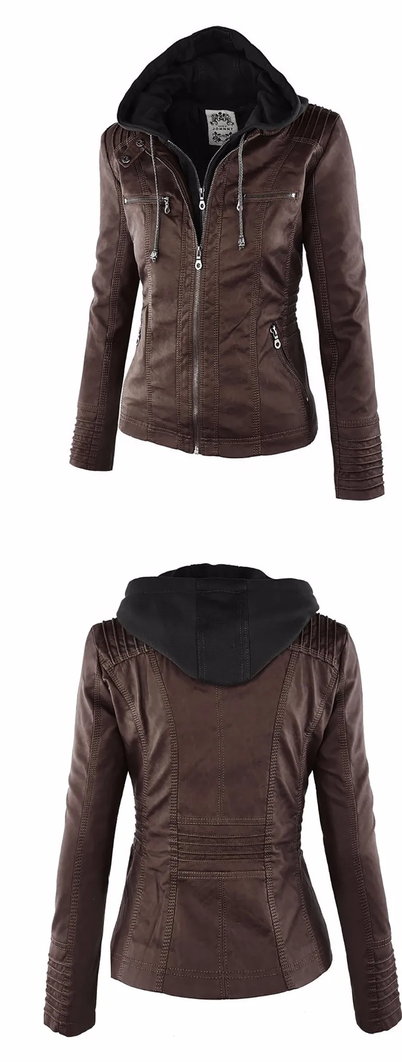 Women's Eco-Leather Hooded Biker Jacket