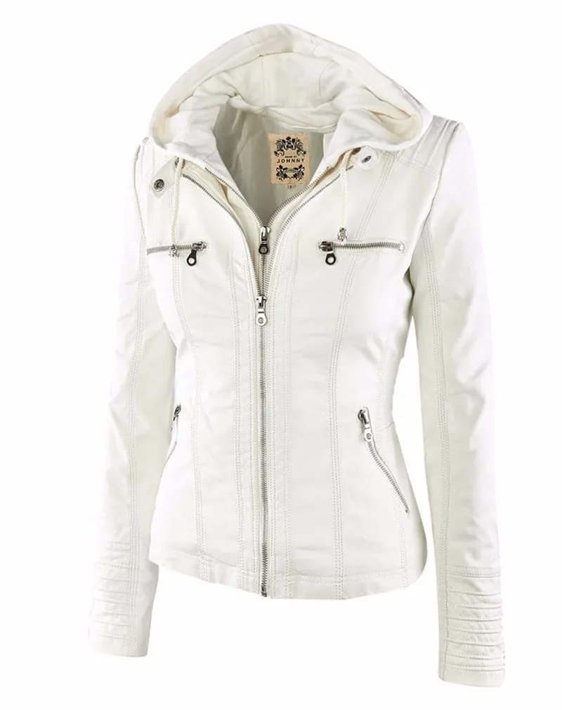 Women's Eco-Leather Hooded Biker Jacket