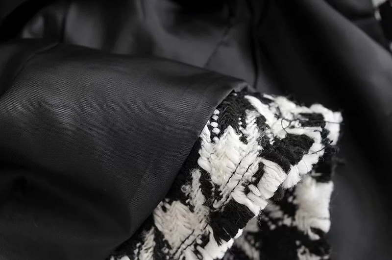 Women's Black / White Plaid Tweed Jacket