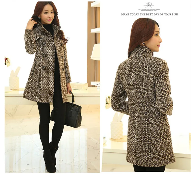 Women's Wool Melange Plaid Winter Coat