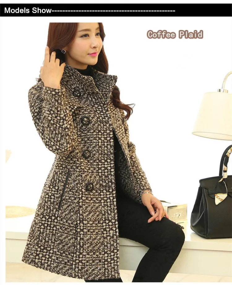 Women's Wool Melange Plaid Winter Coat