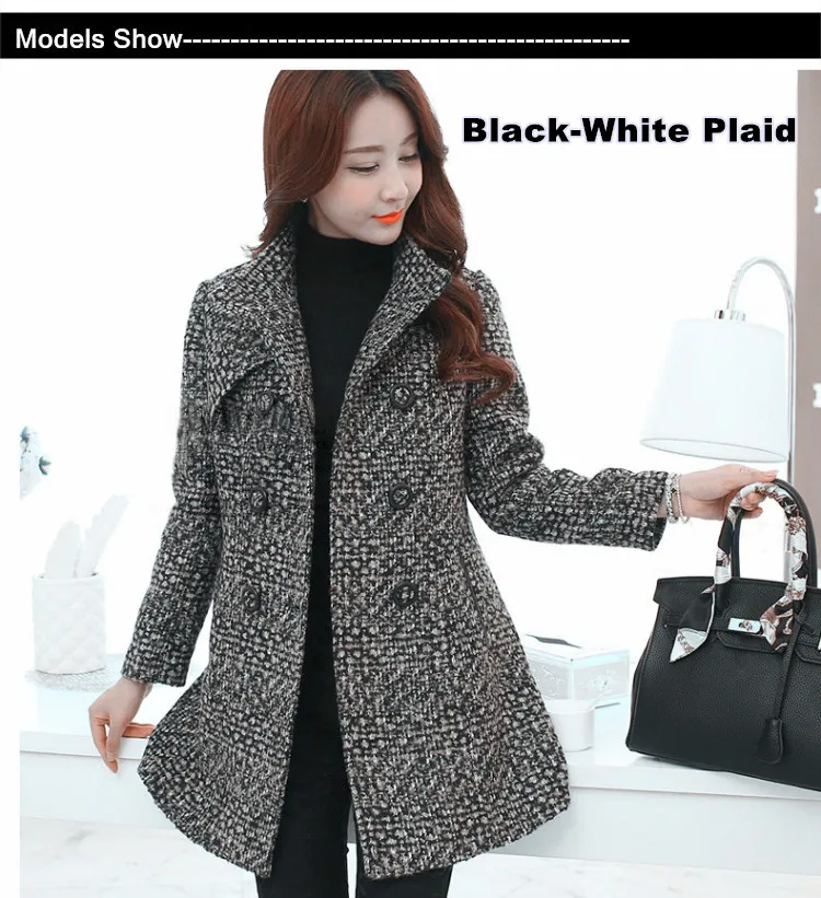 Women's Wool Melange Plaid Winter Coat