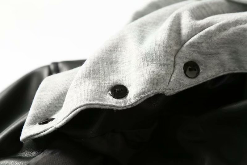 Black Women's Leather Jacket with Hood