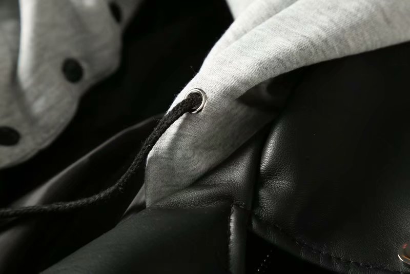 Black Women's Leather Jacket with Hood