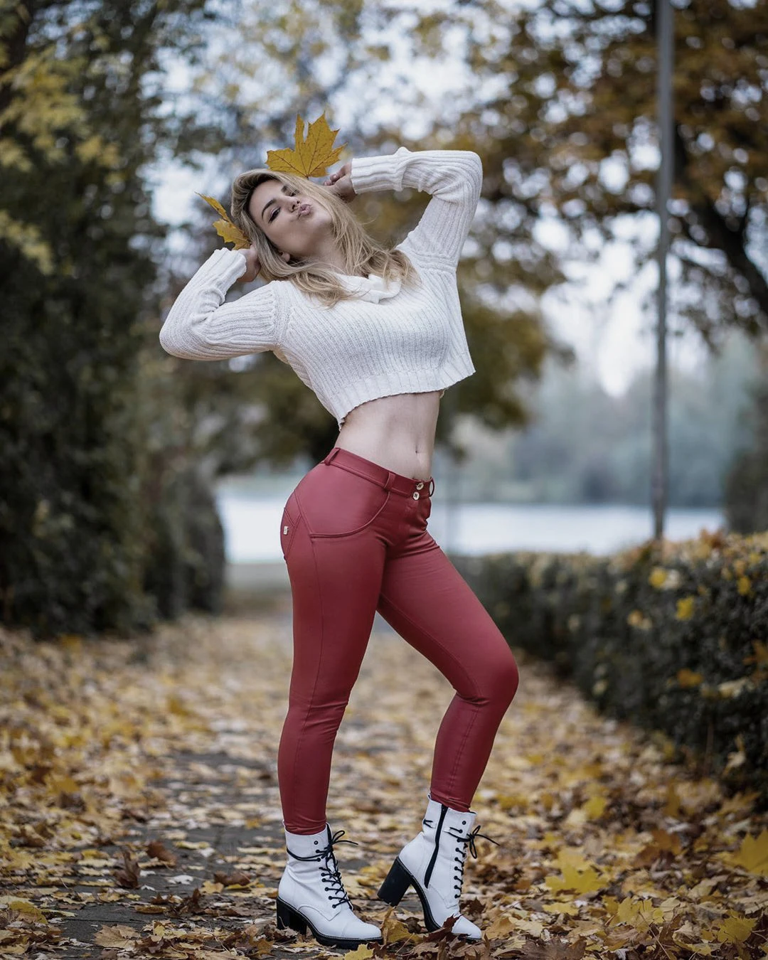 Women's Red Faux Leather Pants