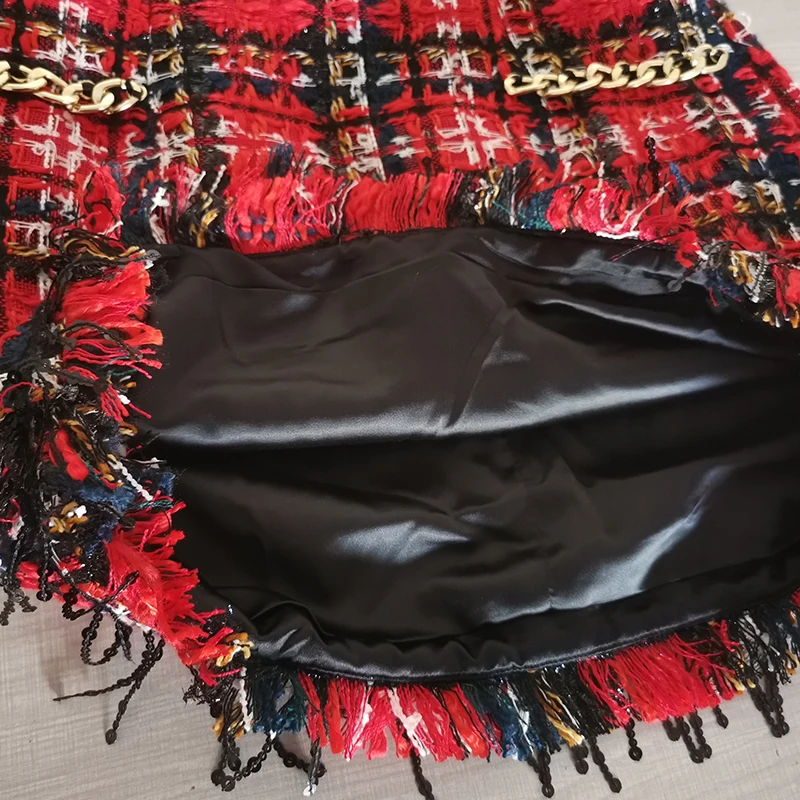 Fashion Red Plaid Skirt Suit