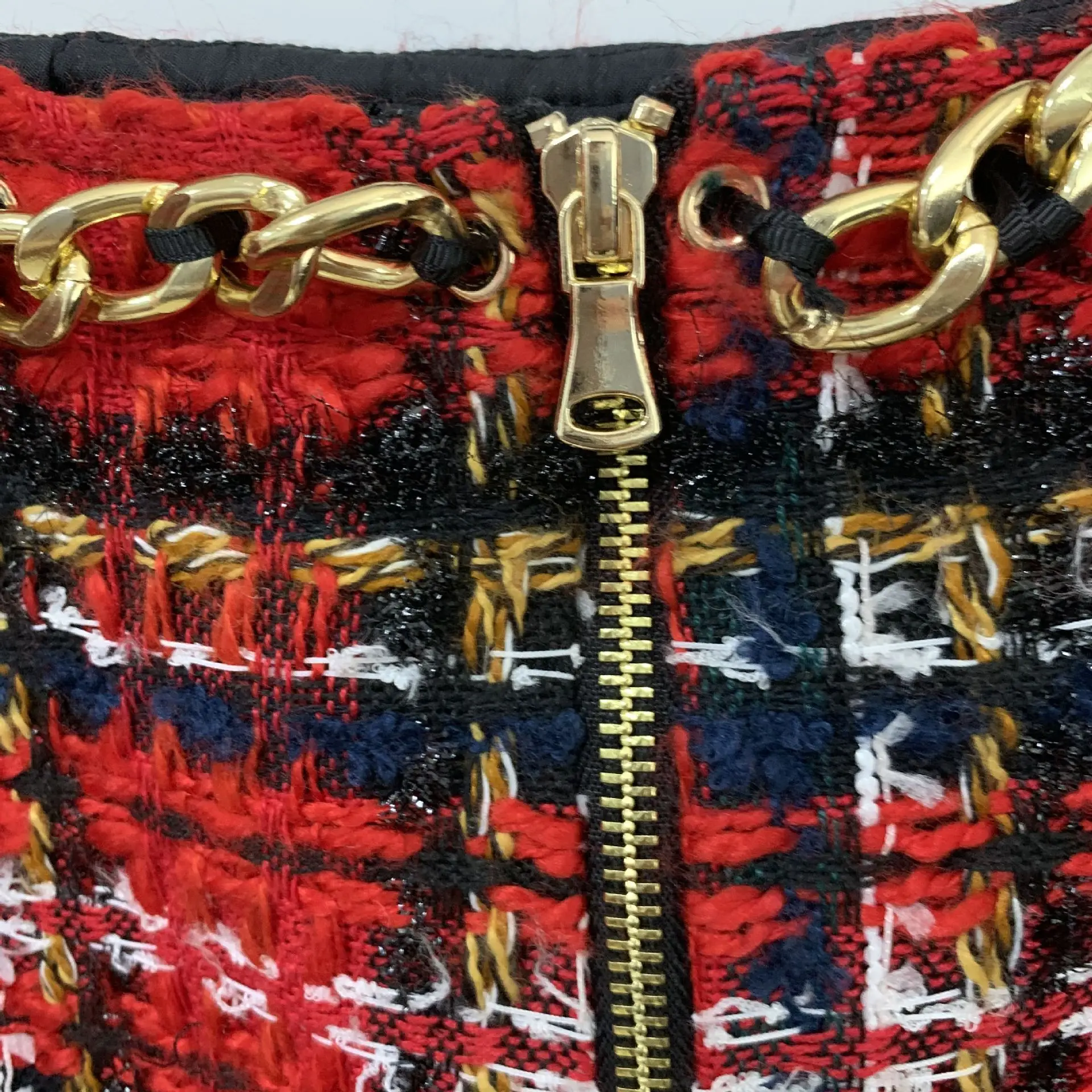 Fashion Red Plaid Skirt Suit