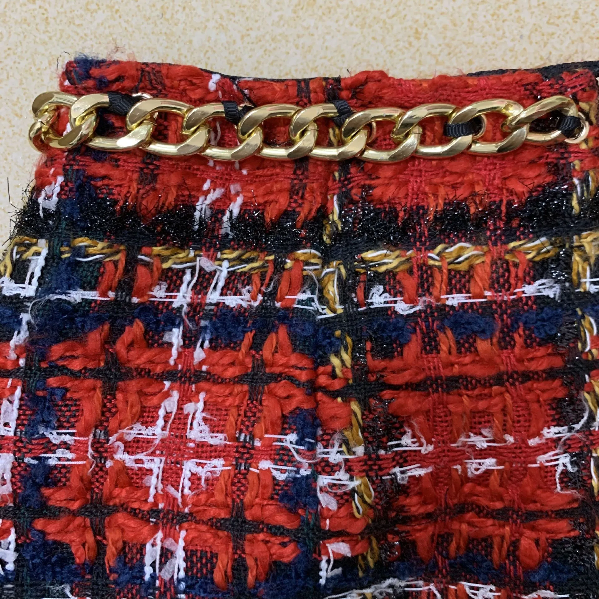 Fashion Red Plaid Skirt Suit