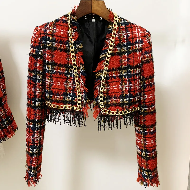 Fashion Red Plaid Skirt Suit