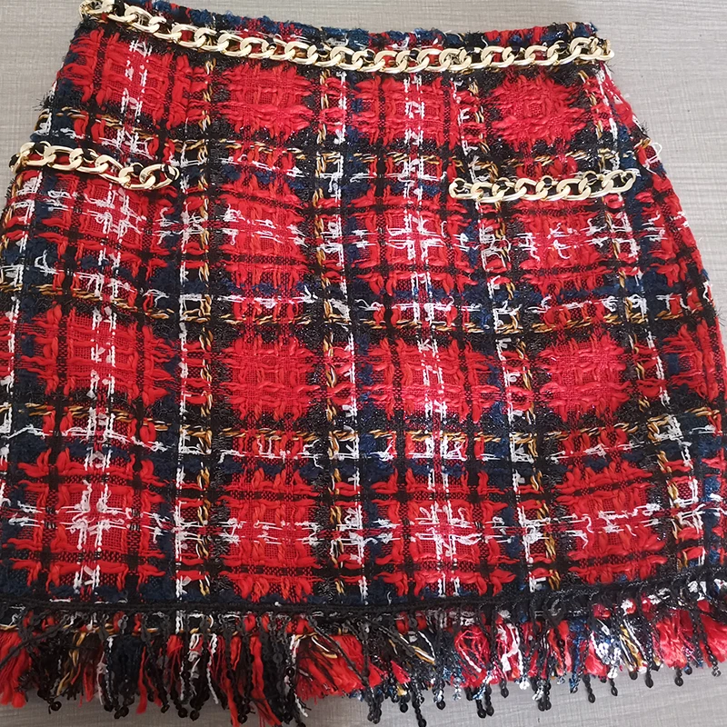 Fashion Red Plaid Skirt Suit