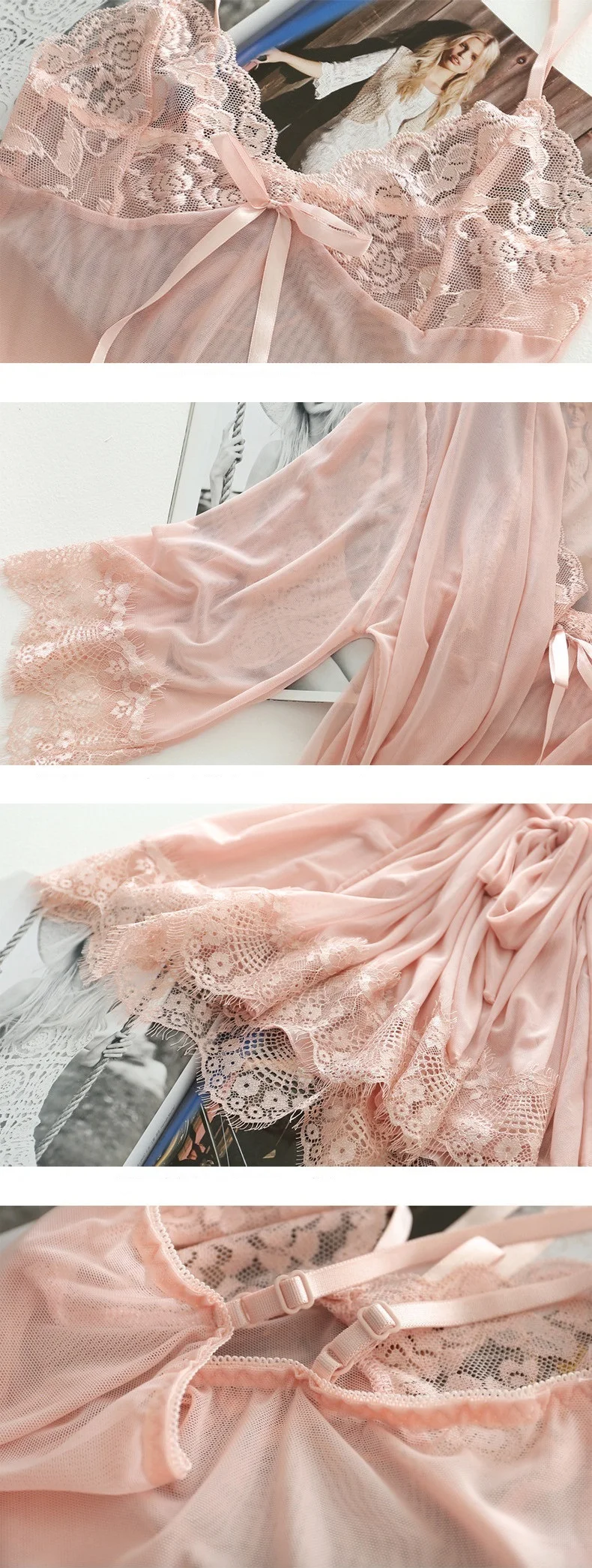 Women's Lace Robe, Nightdress and Panties 3 Pcs Set