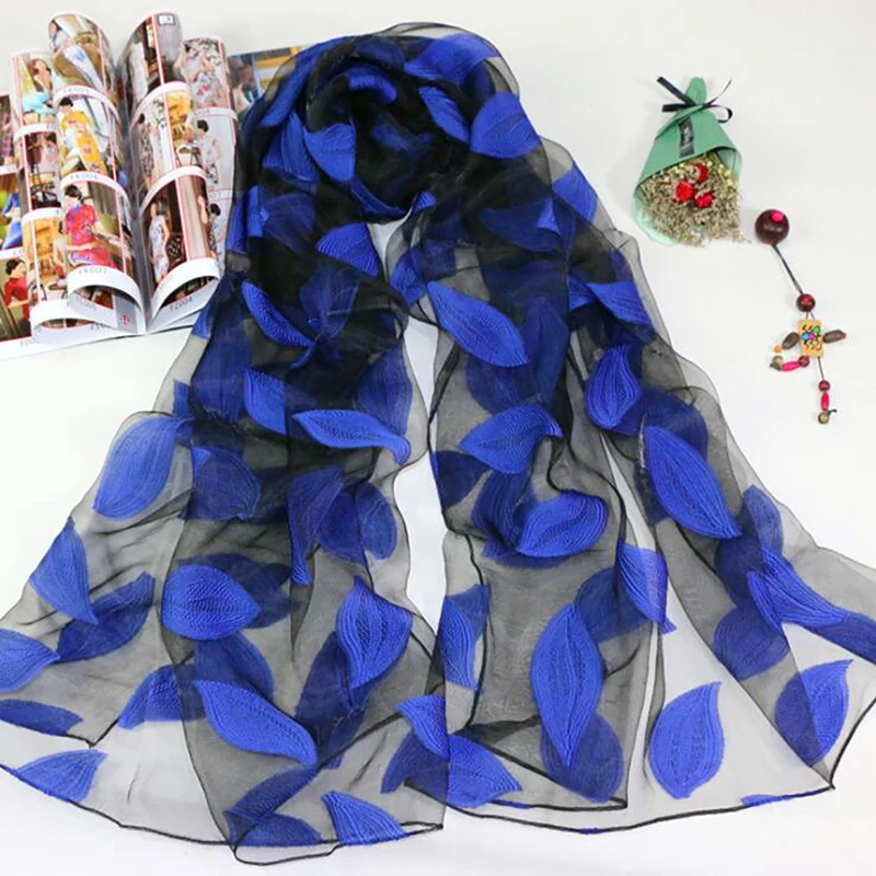 Women's Silk Scarf with Leaves Pattern