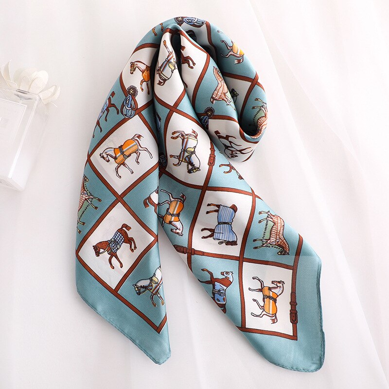 Luxurious Women's Silk Scarf with Horse Print