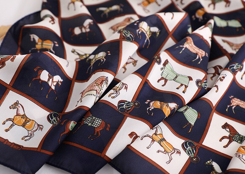 Luxurious Women's Silk Scarf with Horse Print