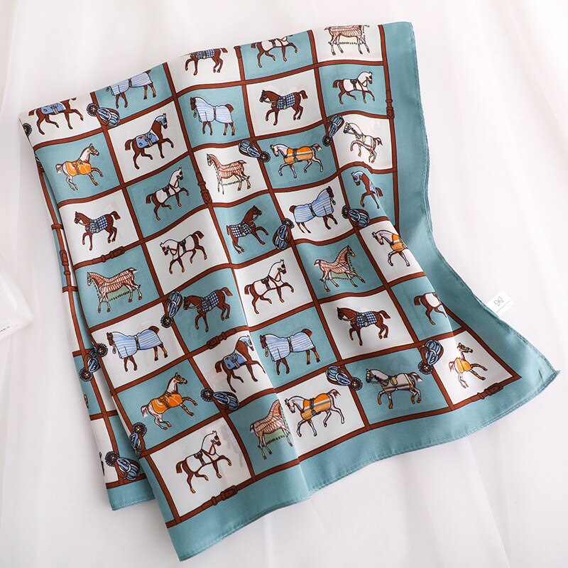 Luxurious Women's Silk Scarf with Horse Print