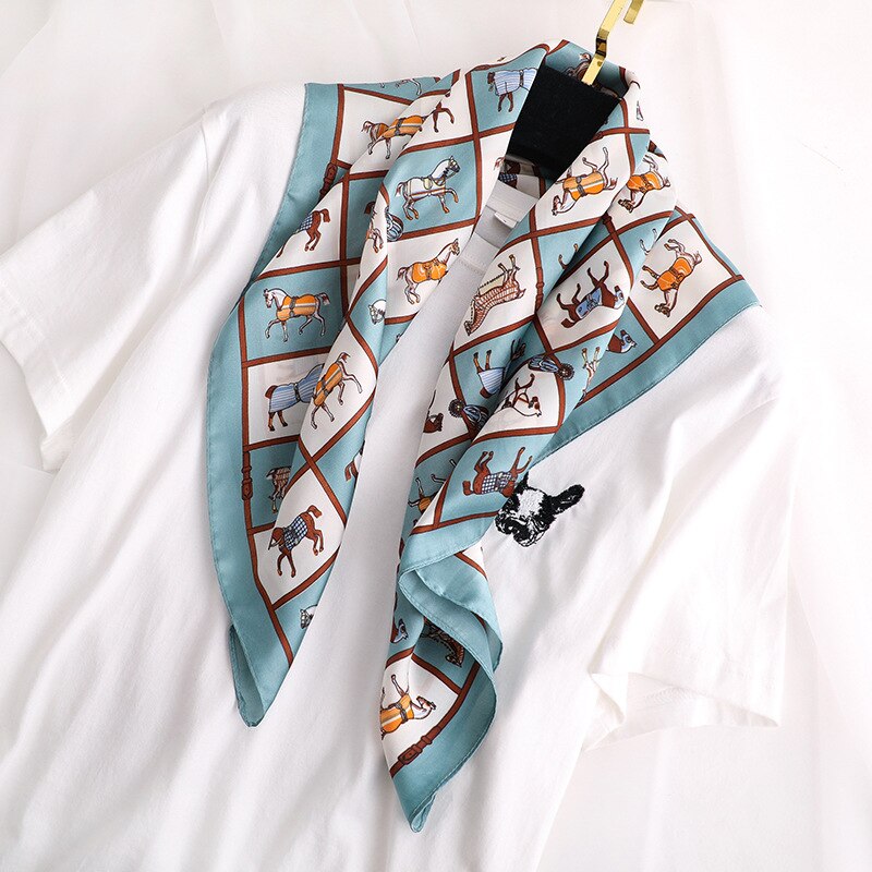 Luxurious Women's Silk Scarf with Horse Print