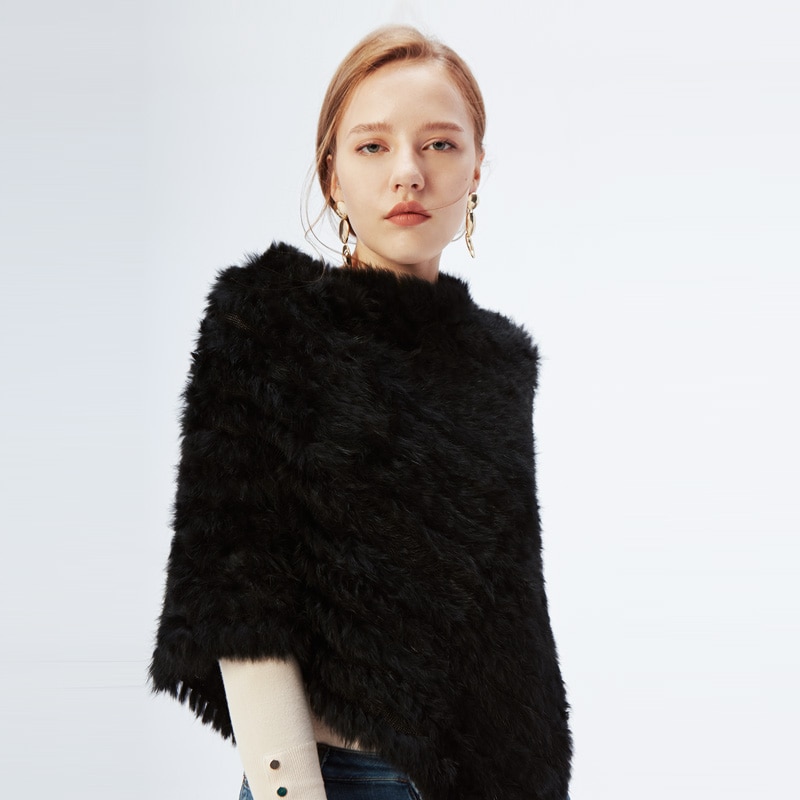 Women's Knitted Rabbit Fur Shawl