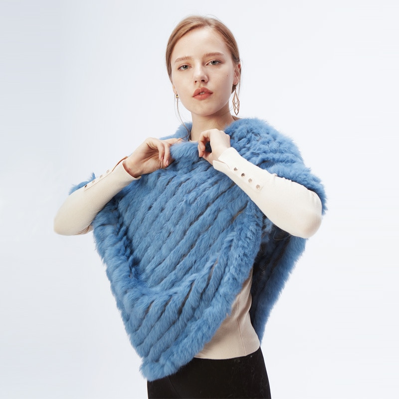 Women's Knitted Rabbit Fur Shawl