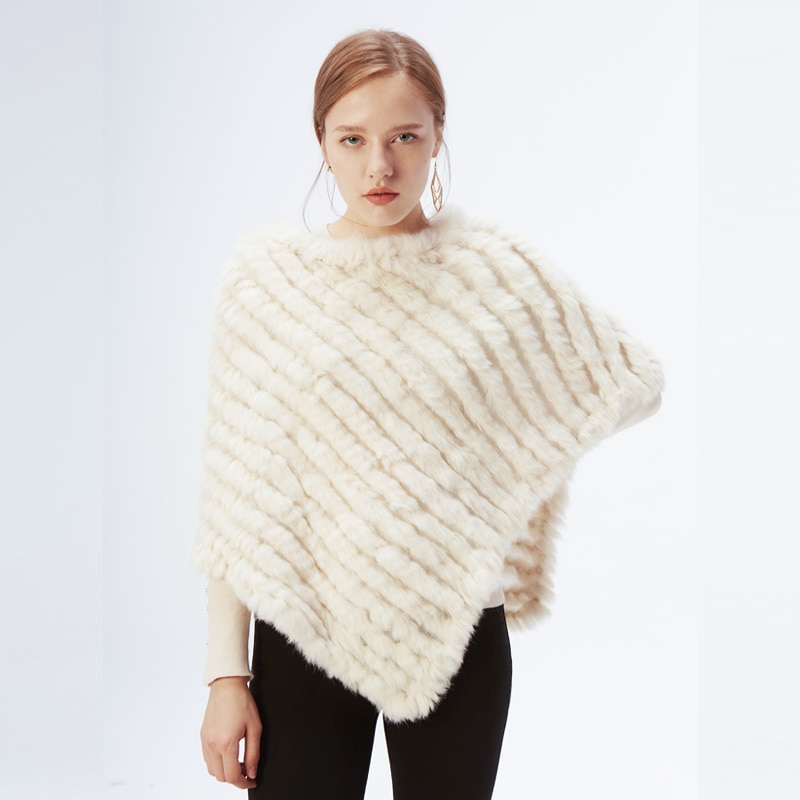 Women's Knitted Rabbit Fur Shawl