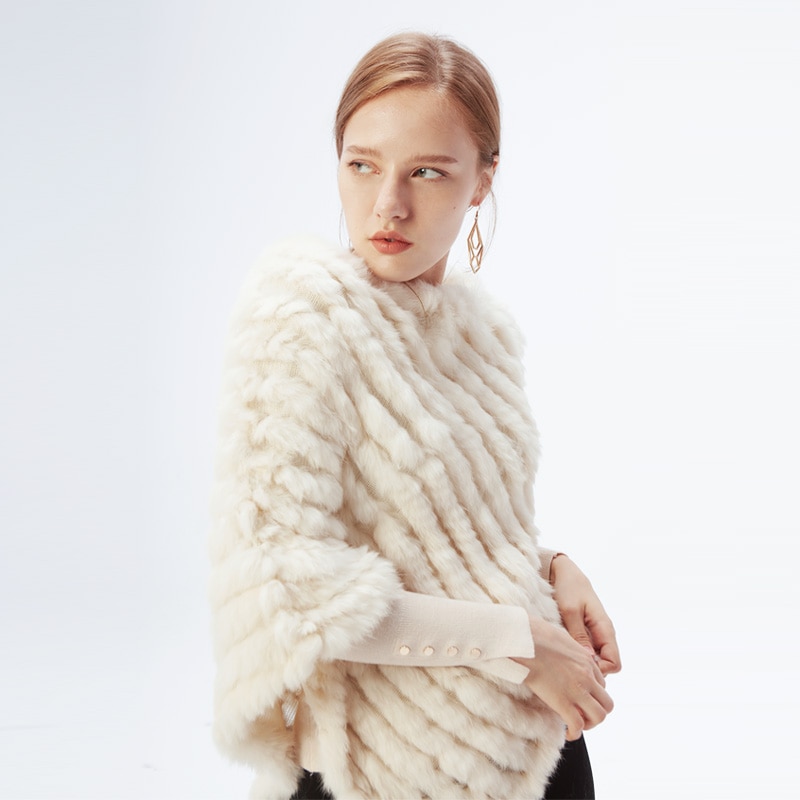 Women's Knitted Rabbit Fur Shawl