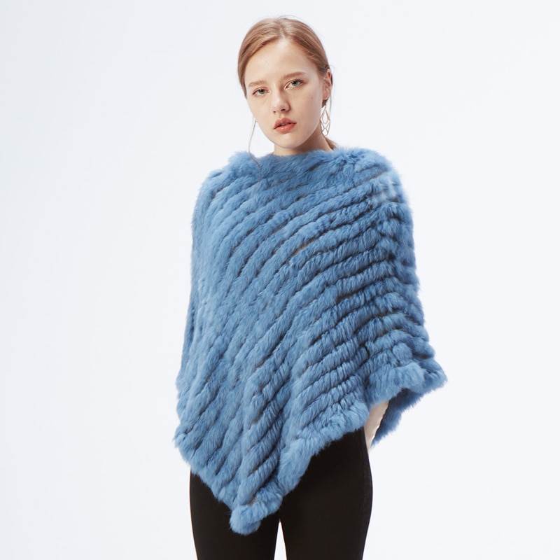 Women's Knitted Rabbit Fur Shawl