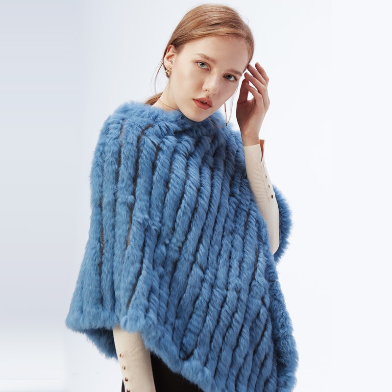 Women's Knitted Rabbit Fur Shawl
