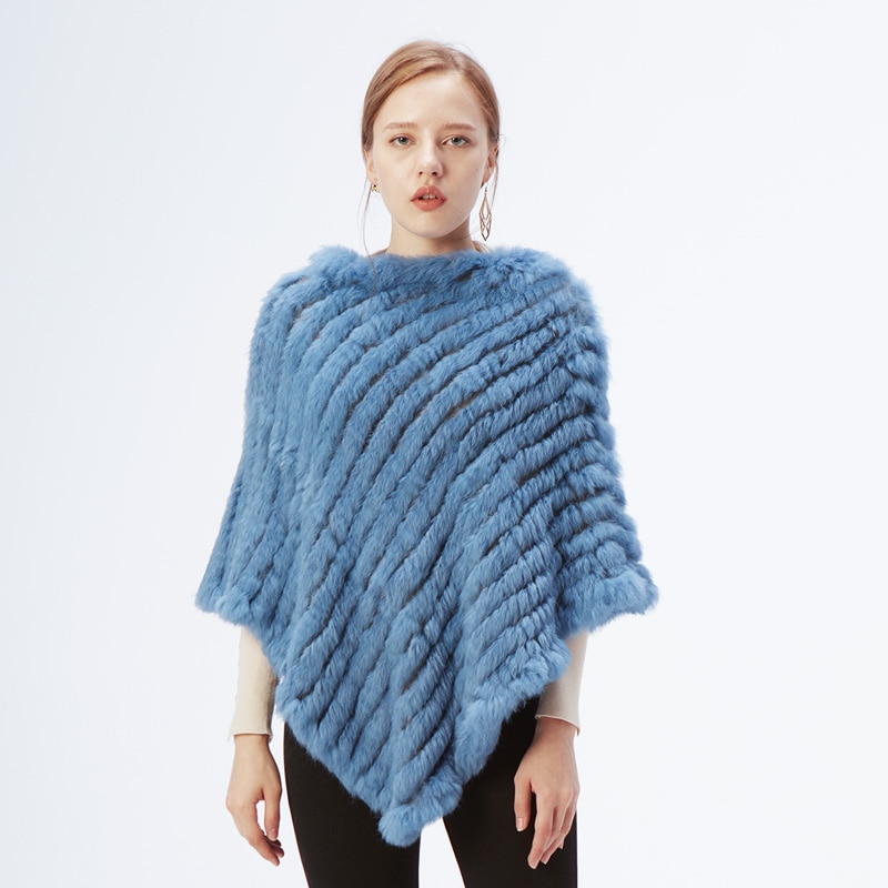Women's Knitted Rabbit Fur Shawl