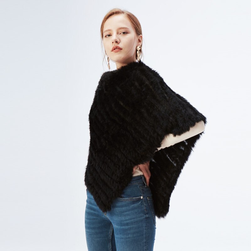 Women's Knitted Rabbit Fur Shawl