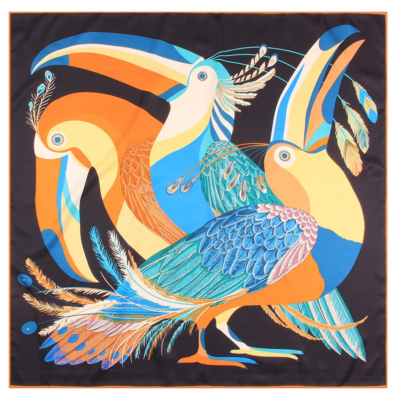 Womens Bird Print Square Silk Scarf