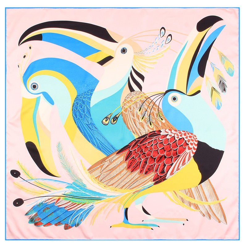 Womens Bird Print Square Silk Scarf