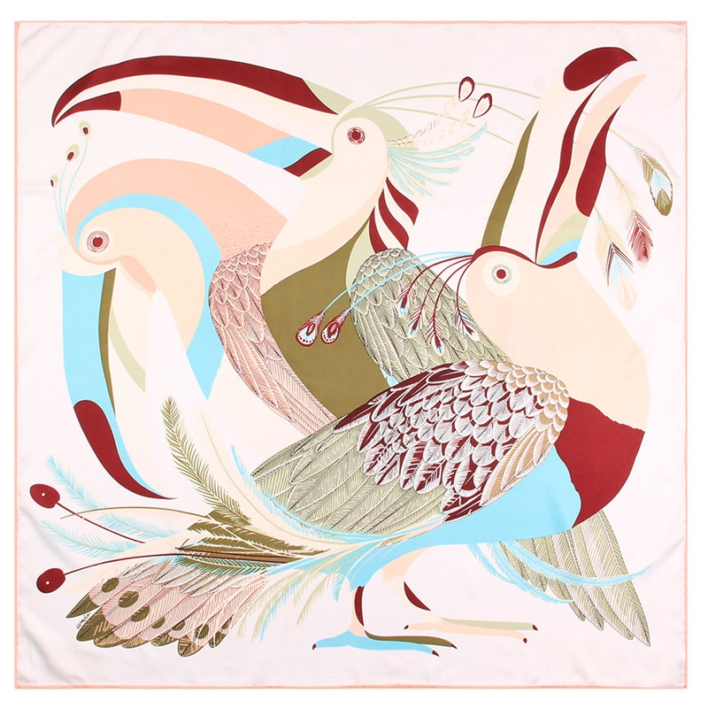 Womens Bird Print Square Silk Scarf