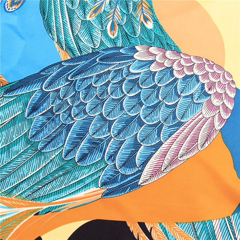 Womens Bird Print Square Silk Scarf