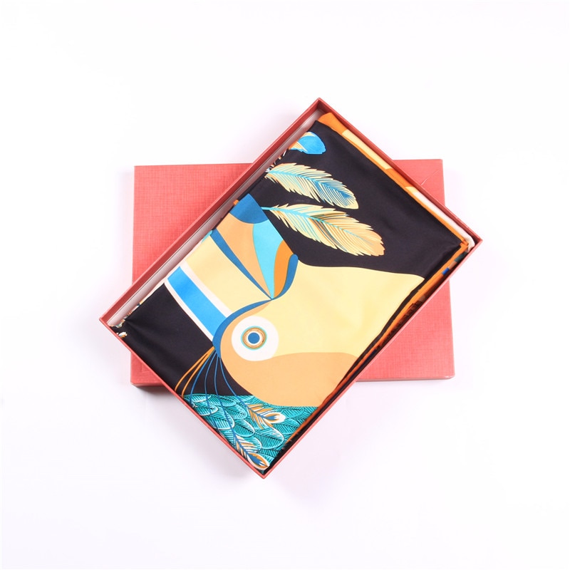 Womens Bird Print Square Silk Scarf