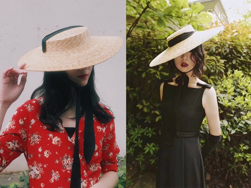 Women's Large Brim Straw Boater Hat