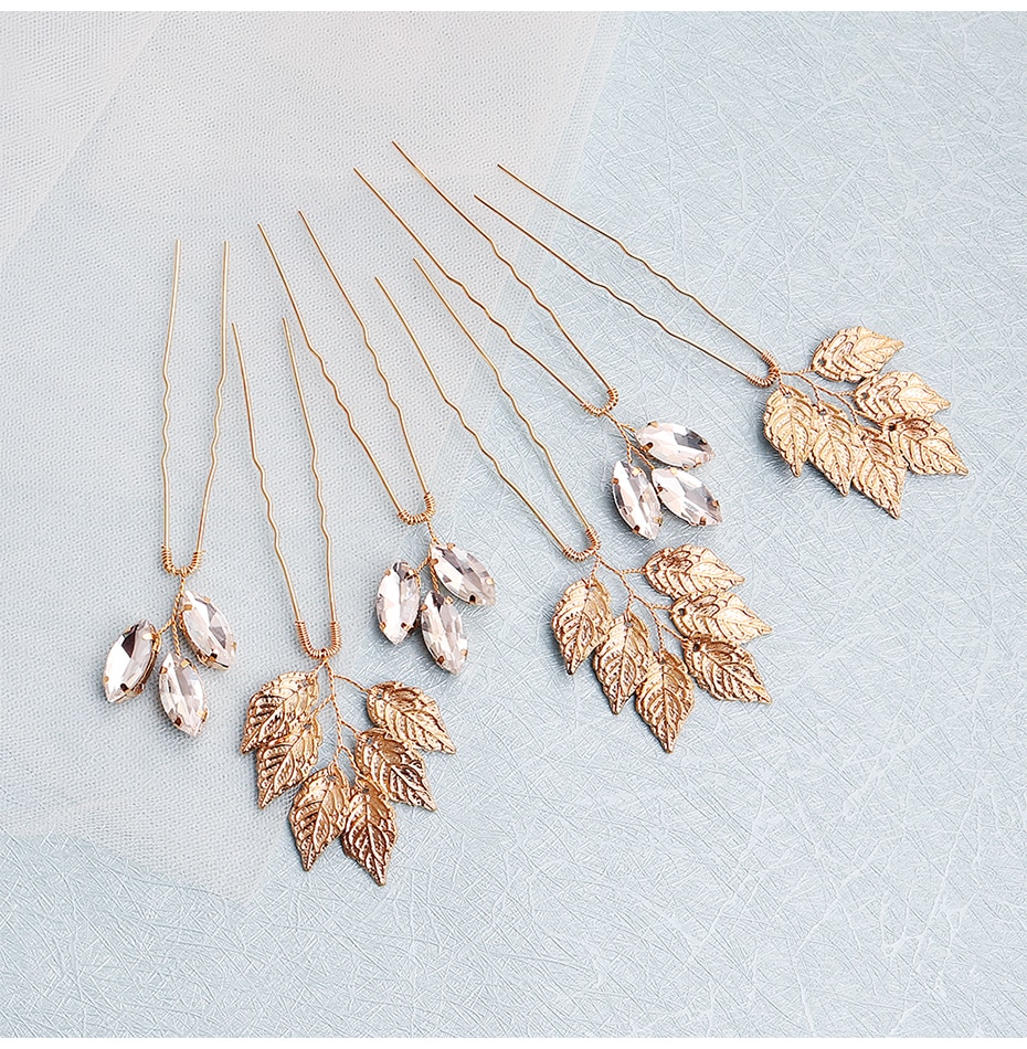 Women's Crystal Leaves Hair Pin 6 Pcs Set