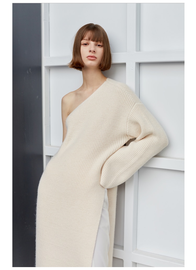 Long Sleeve Knitted One Shoulder Sweater Dress