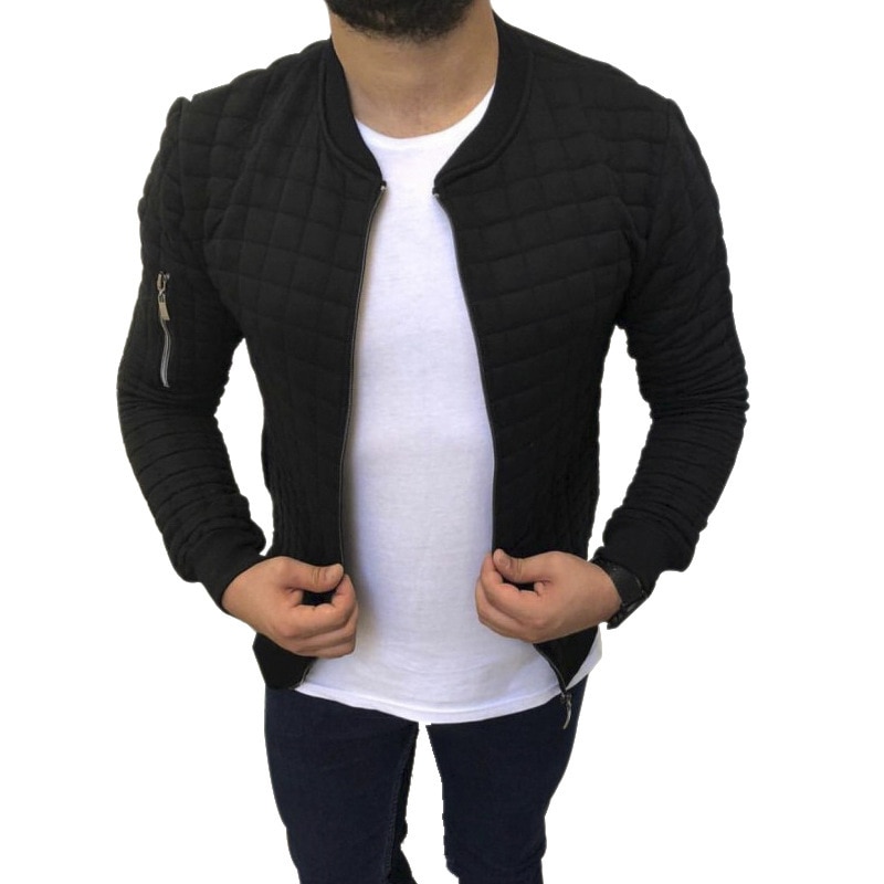 Zippered Men's Jacket with Stand Collar
