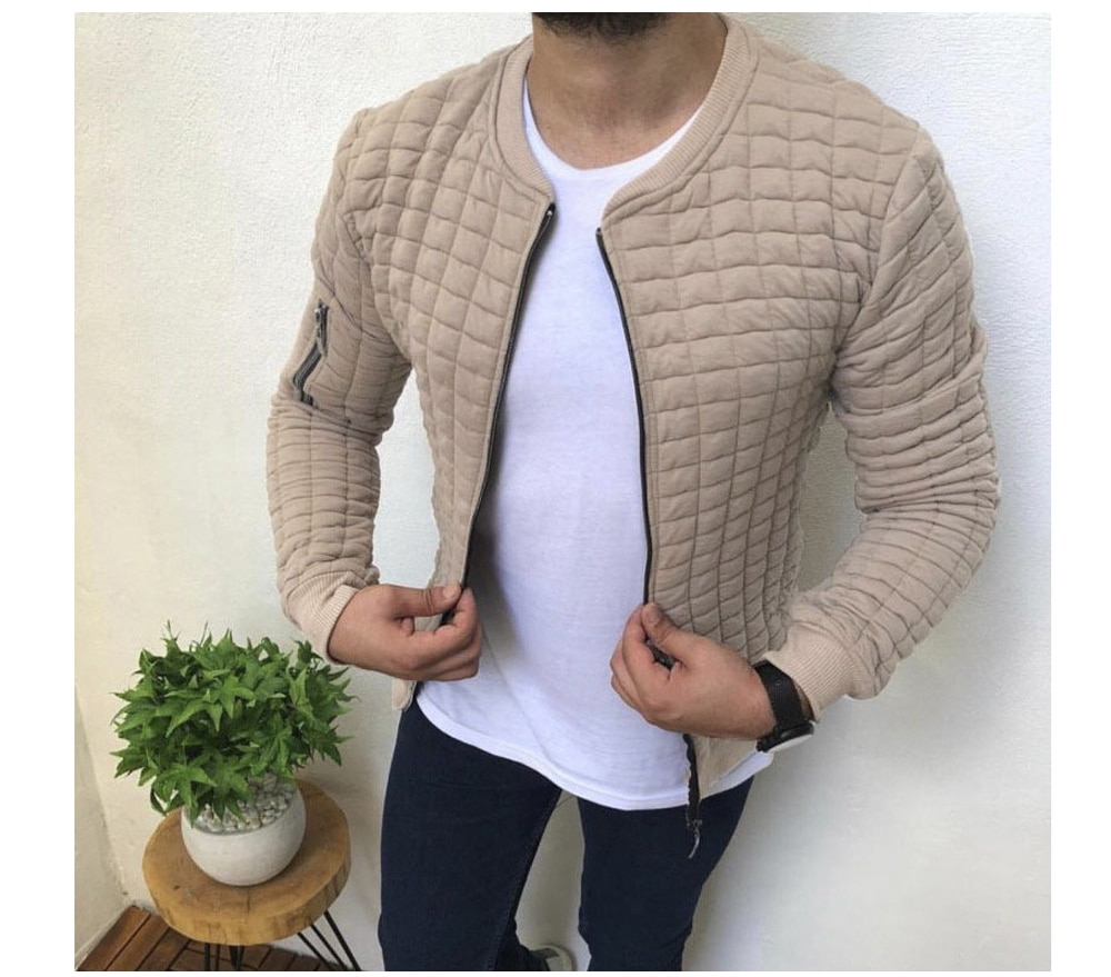Zippered Men's Jacket with Stand Collar